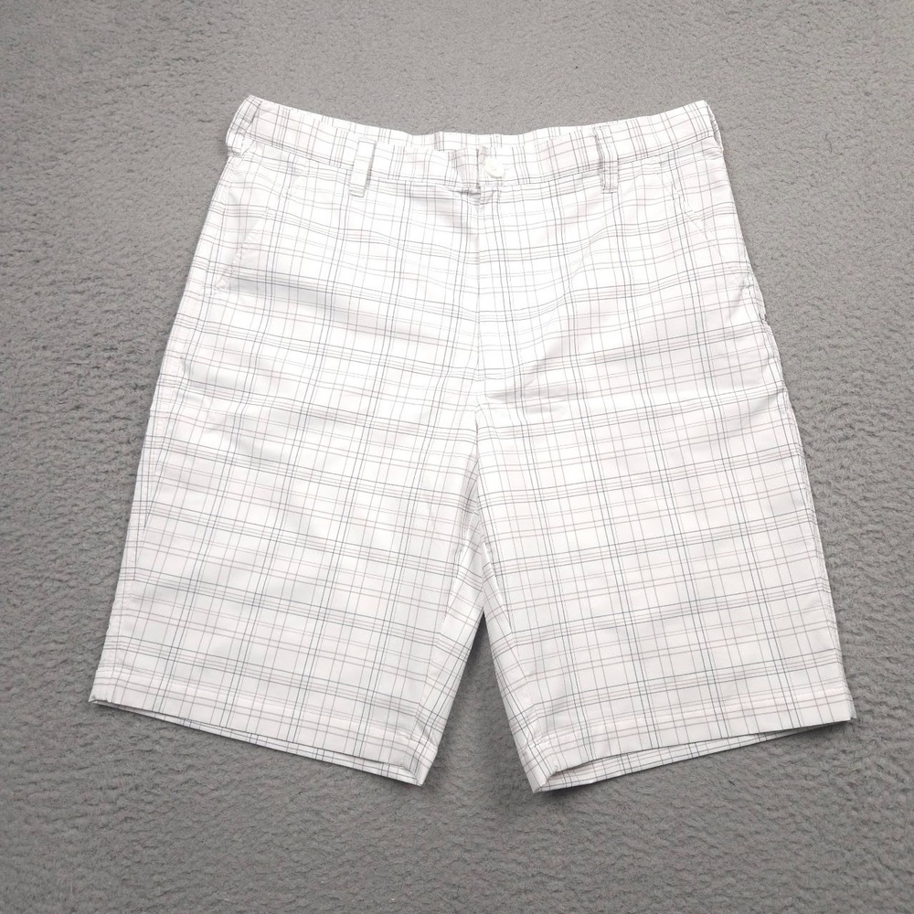 Under Armour Mens 36 Plaid Golf Shorts White Gray Performance Stretch UA